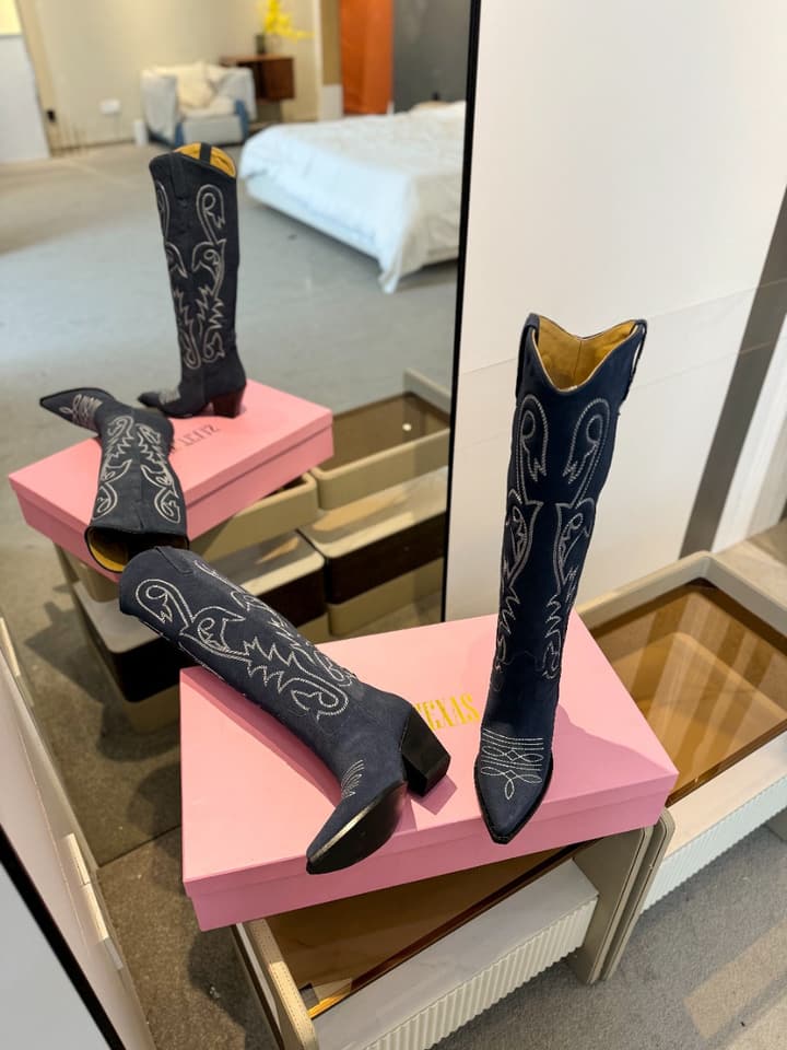 Paris Texas Embroidered Knee-High Boots in Black With Tone-on-tone Embroidery