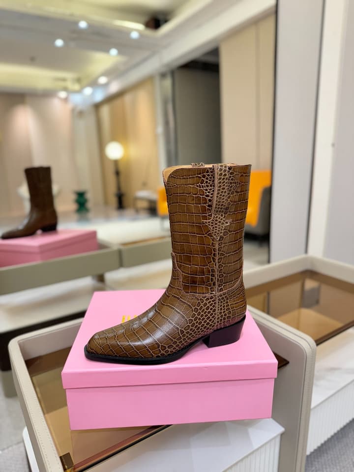 Paris Texas Western Ankle Boots in Embossed Black