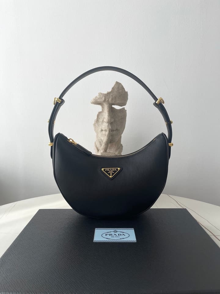 Prada Arque Cowhide Shoulder Bag in Black