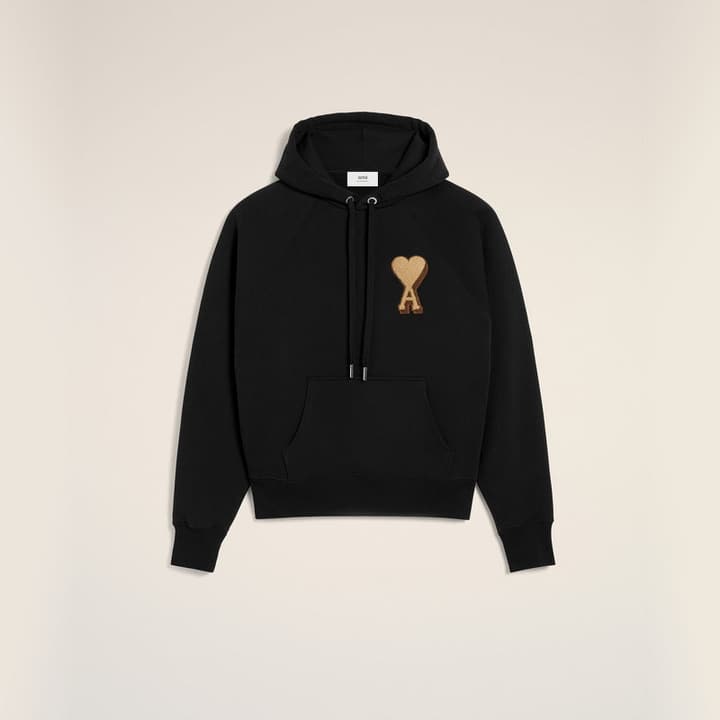 Ami Paris Towel Embroidered Heart Boxy Hoodie – 25FW in Classic Black