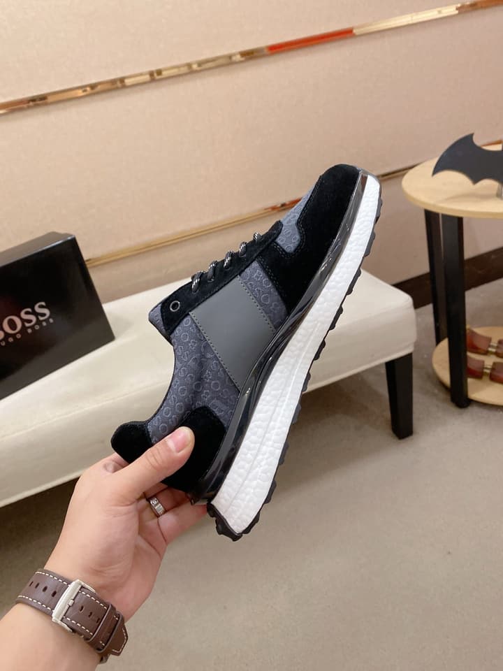 Boss Italian Leather Casual Sneakers in Dark Navy