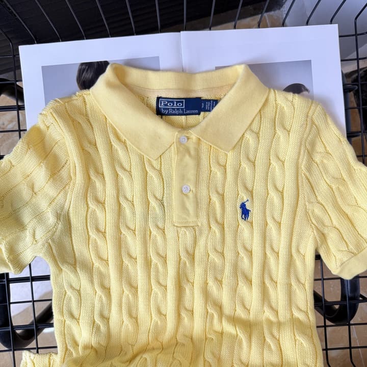 Ralph Lauren Pony Embroidered Cable-Knit Polo Shirt in Baby Blue