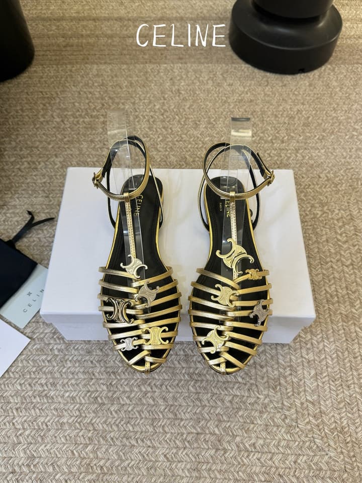 Celine Triomphe Ankle Strap Sandals – Spring/Summer Collection in Black - Large Logo Flats