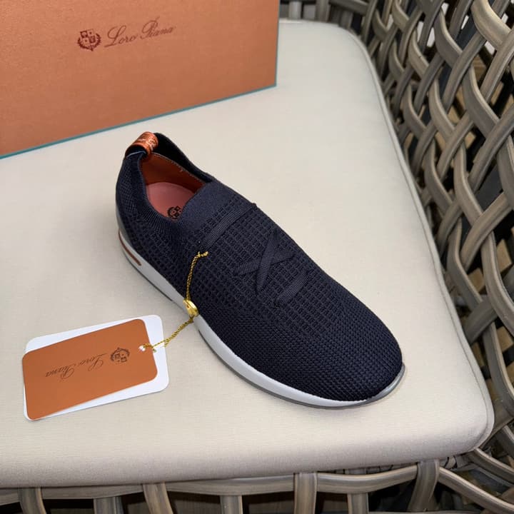 Loro Piana Flexy Walk Wool Knit Sneakers in Midnight Blue