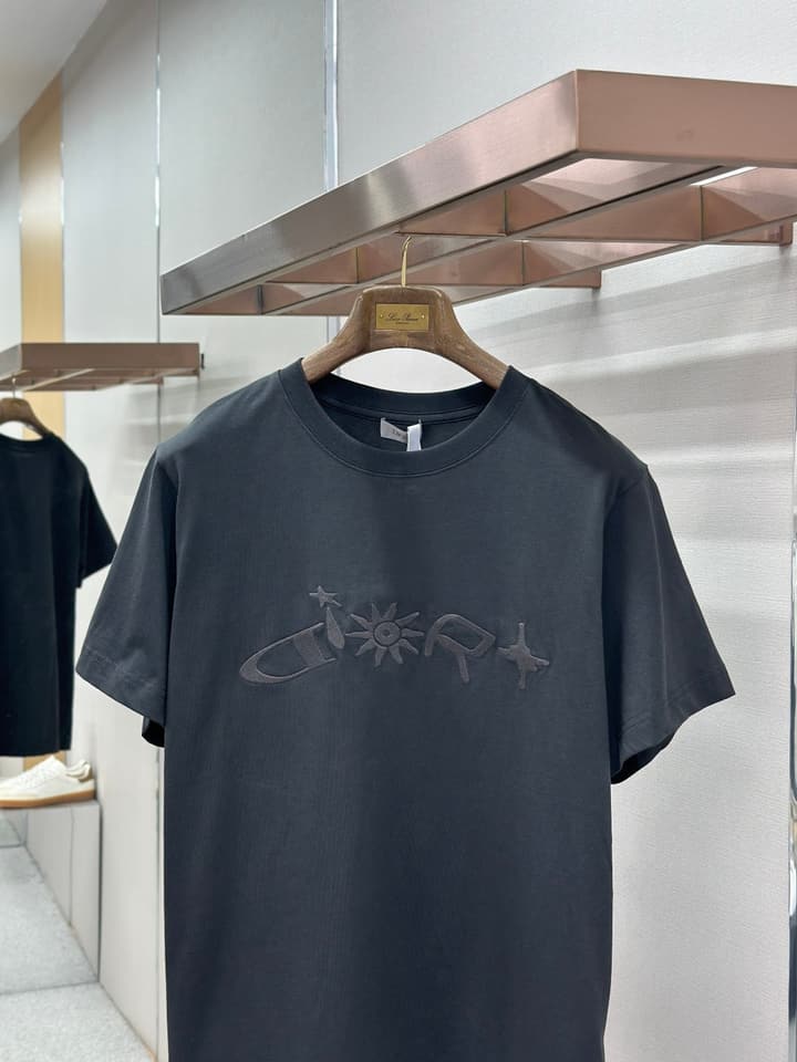 Dior Pattern Embroidered Crewneck T-Shirt in Washed Grey