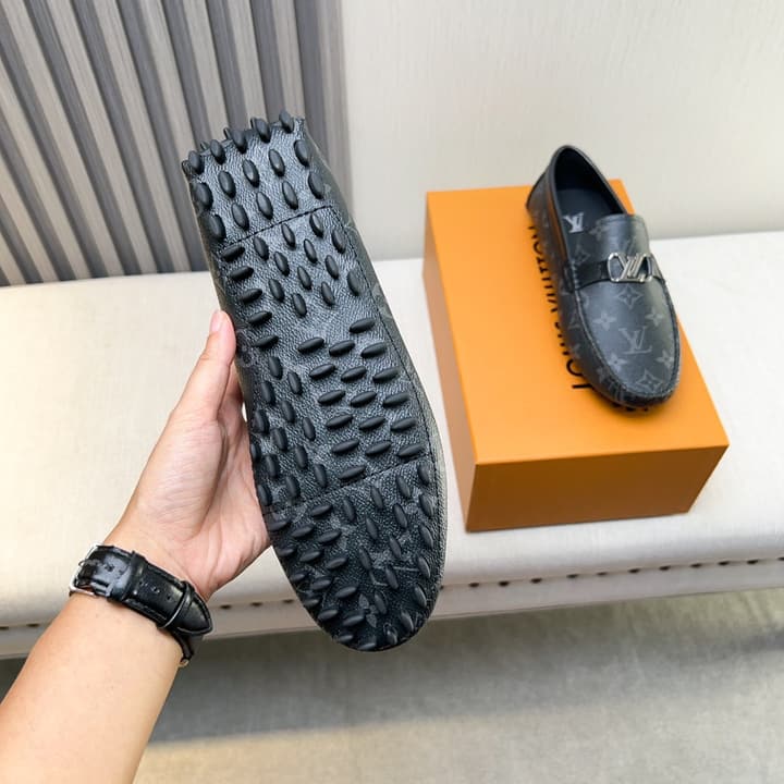 Louis Vuitton Pebbled Leather Driving Shoes in Black Smooth Leather