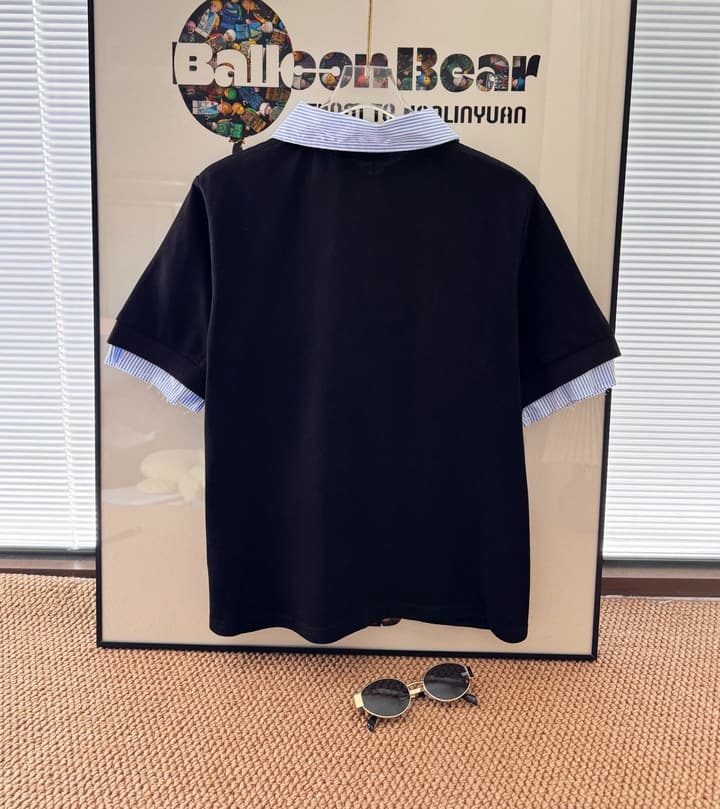Miu Miu Preppy Embroidered Striped Polo Shirt in Black