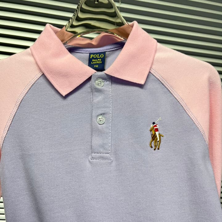 Ralph Lauren Color-block Long Sleeve Polo Shirt – Autumn Collection – Kids Collection in Lavender And Pink Color Block