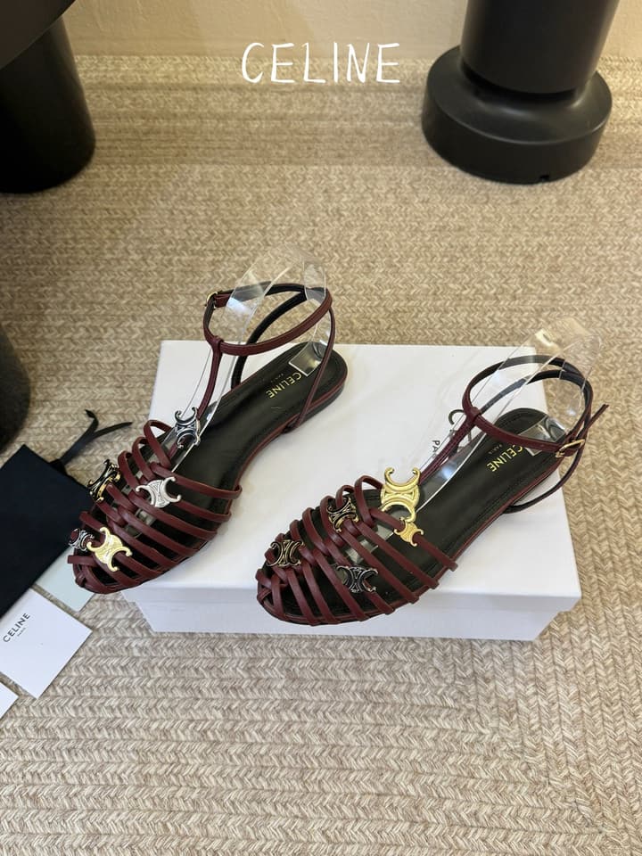 Celine Triomphe Ankle Strap Sandals – Spring/Summer Collection in Black - Large Logo Flats