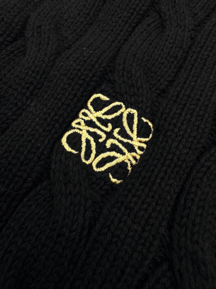 Loewe Anagram Embroidered Cotton Cardigan in Black Cardigan With Gold Anagram