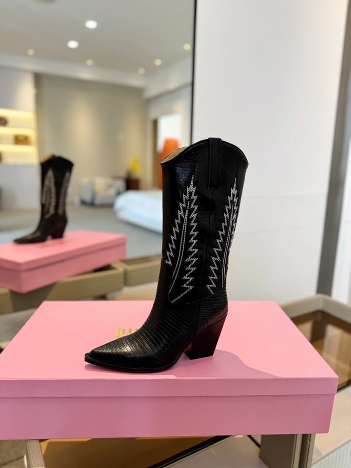 Paris Texas Suede Embroidered Knee-High Boots in All Black