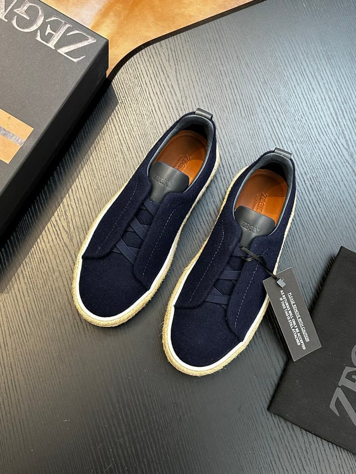 Zegna Triple Stitch Low-Top Sneakers in Dark Charcoal