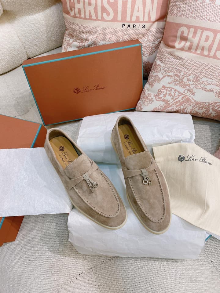 Loro Piana Glossy Cashmere Loafers in Blush Pink Suede