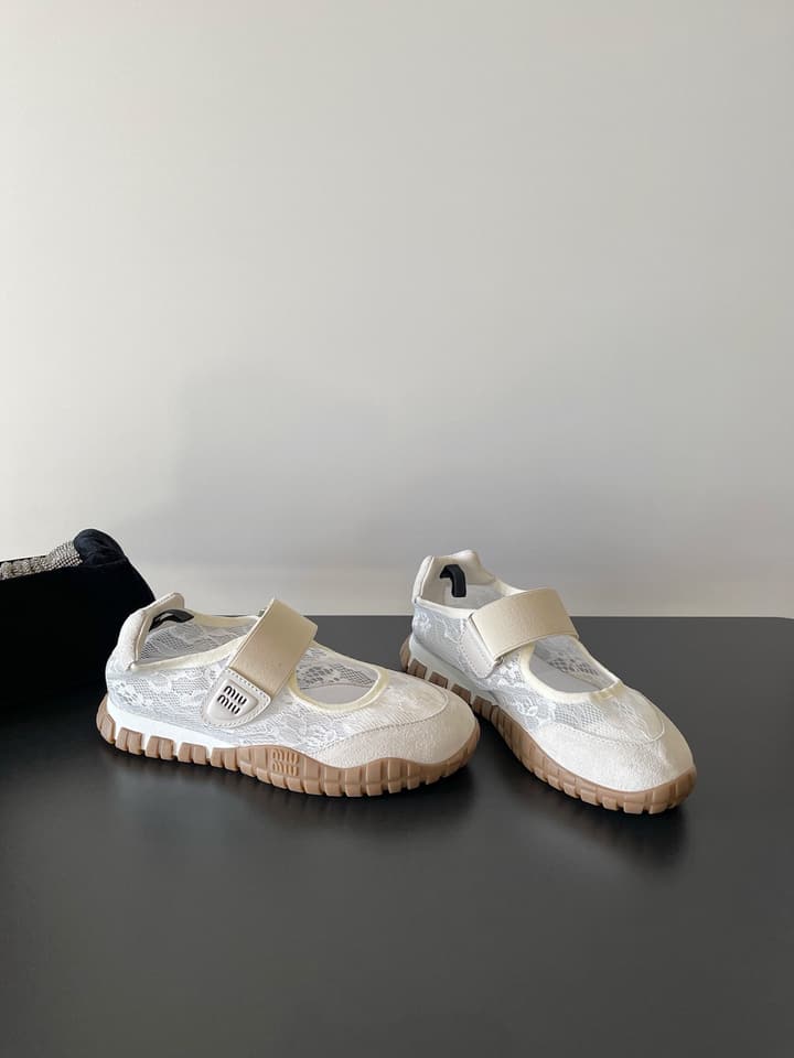 Miu Miu Latest Lace Retro Mary Jane Sneakers in Black
