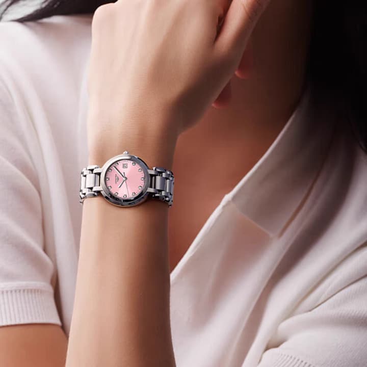 Longines Symphonette Moonphase Ladies' Watch in Stainless Steel With Pink Dial