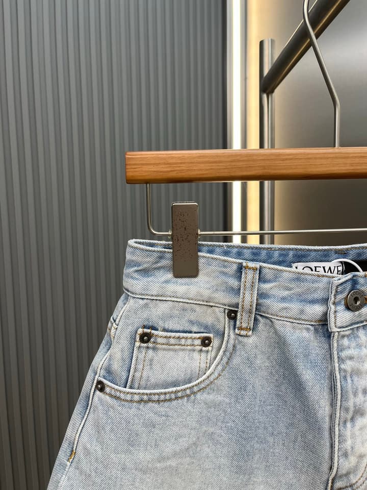Loewe Anagram Embroidered Denim Shorts in Light Blue