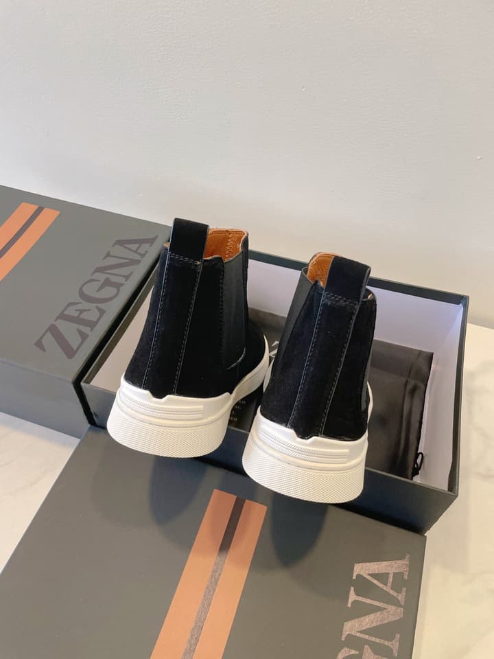 Zegna COUTURE Triple Stitch Leather Sneakers in Black Suede With Dark Sole