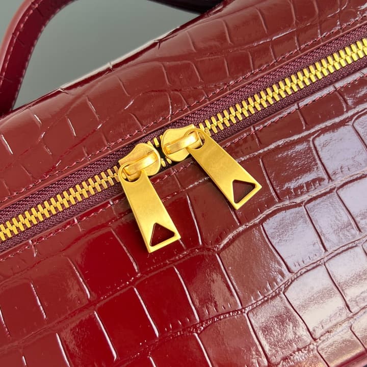 Bottega Veneta Crocodile Embossed Vanity Case in Deep Burgundy Croc