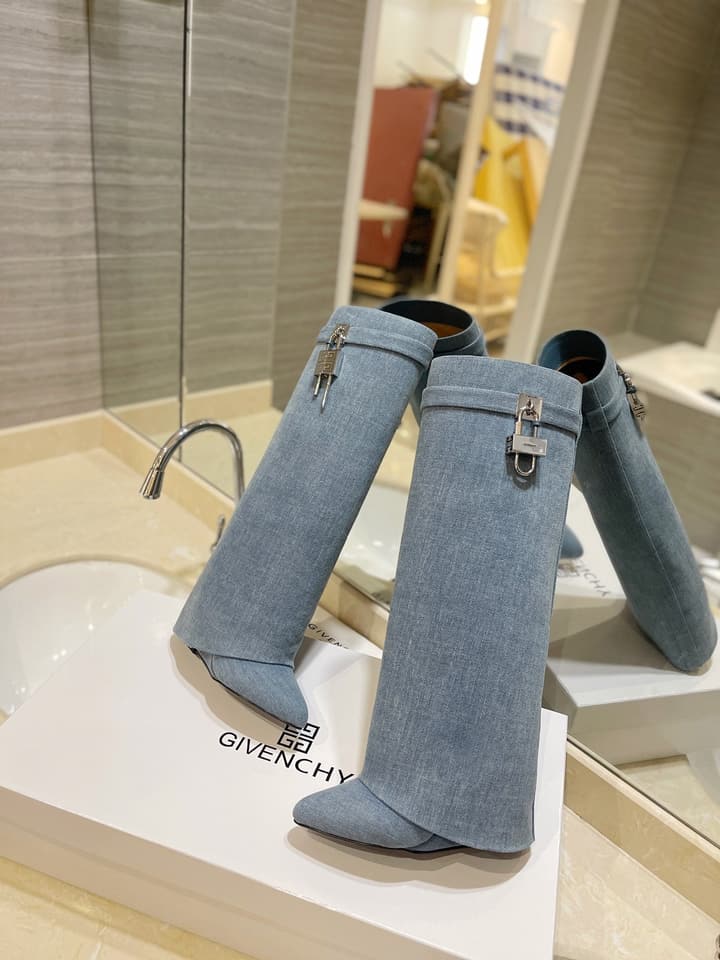 Givenchy Washed Denim Lock Knee-High Boots – 2023SS