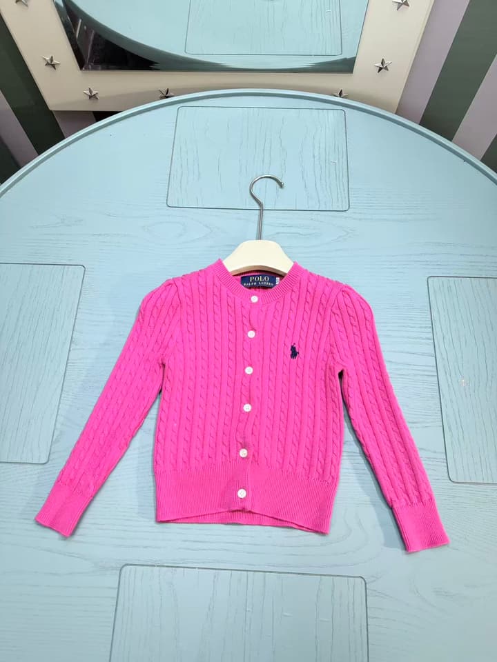 Ralph Lauren Kids Classic Striped Knit Cardigan – 2025SS in Bright Pink Cable Knit