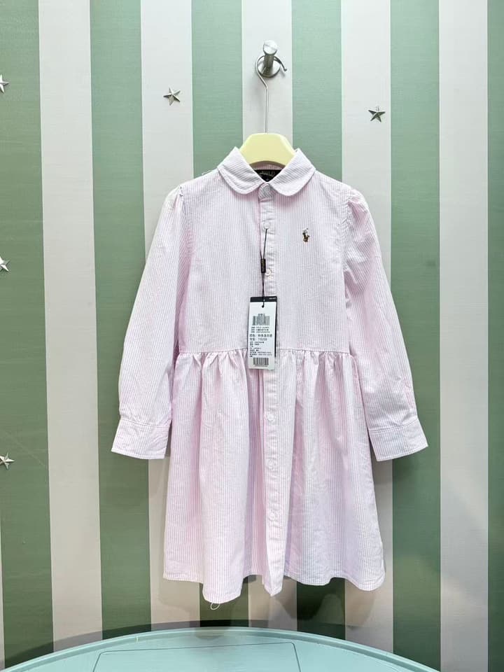 Ralph Lauren Polo Kids Embroidered Shirt Dress – 2025SS – Kids Collection in Blue Pinstripe