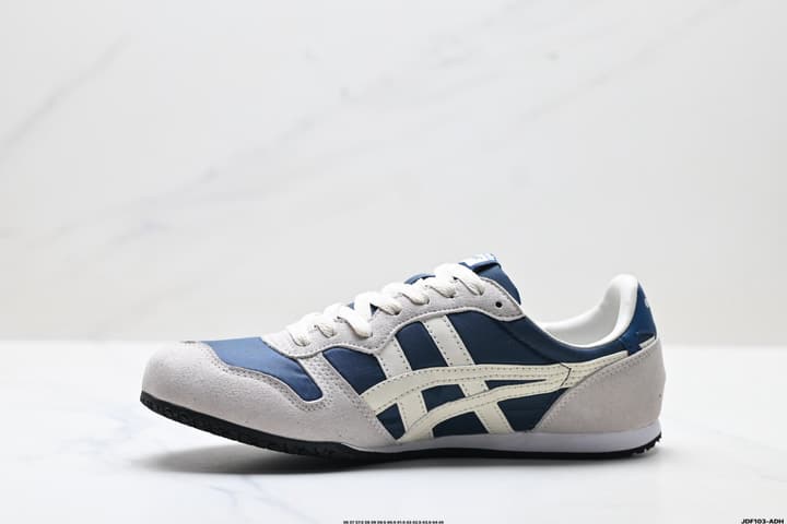 Onitsuka Tiger Serrano Nylon Retro Sneakers in Blue With White Stripes