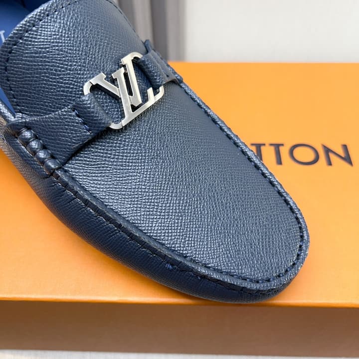 Louis Vuitton Pebbled Leather Driving Shoes in Black Smooth Leather
