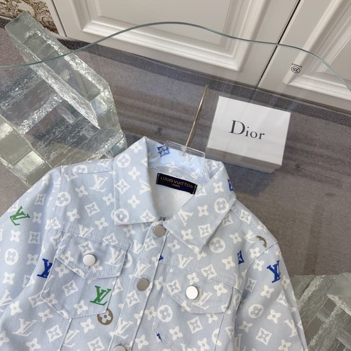 Louis Vuitton Sibling Matching Apparel Set – Kids Collection in Light Blue Denim Brother Set (shirt & Pants)