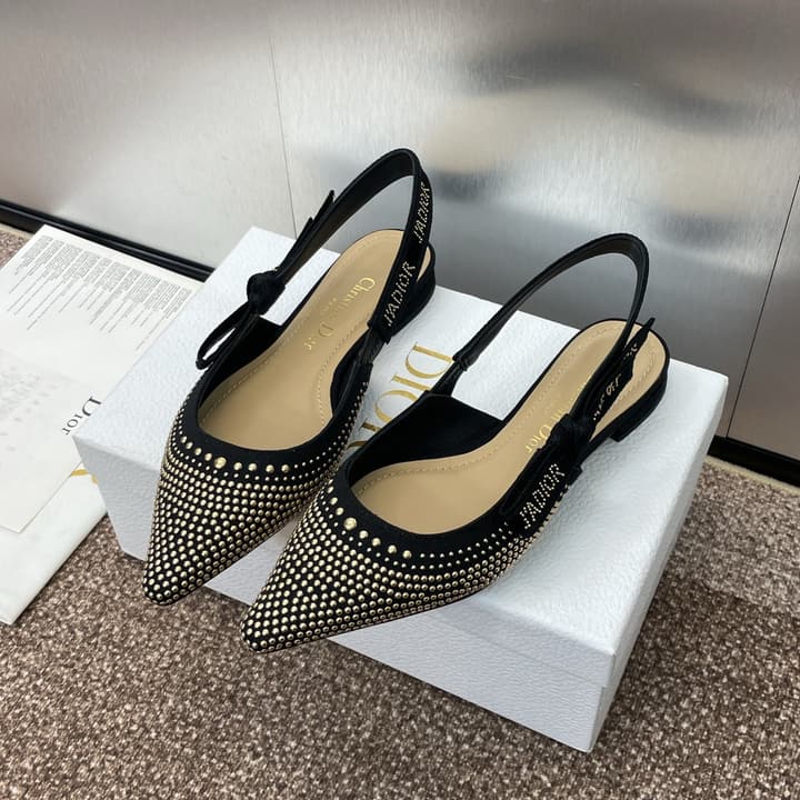 Dior J'Adior Rivet Heeled Sandals – 2024SS in Black Glitter Toe Slingback