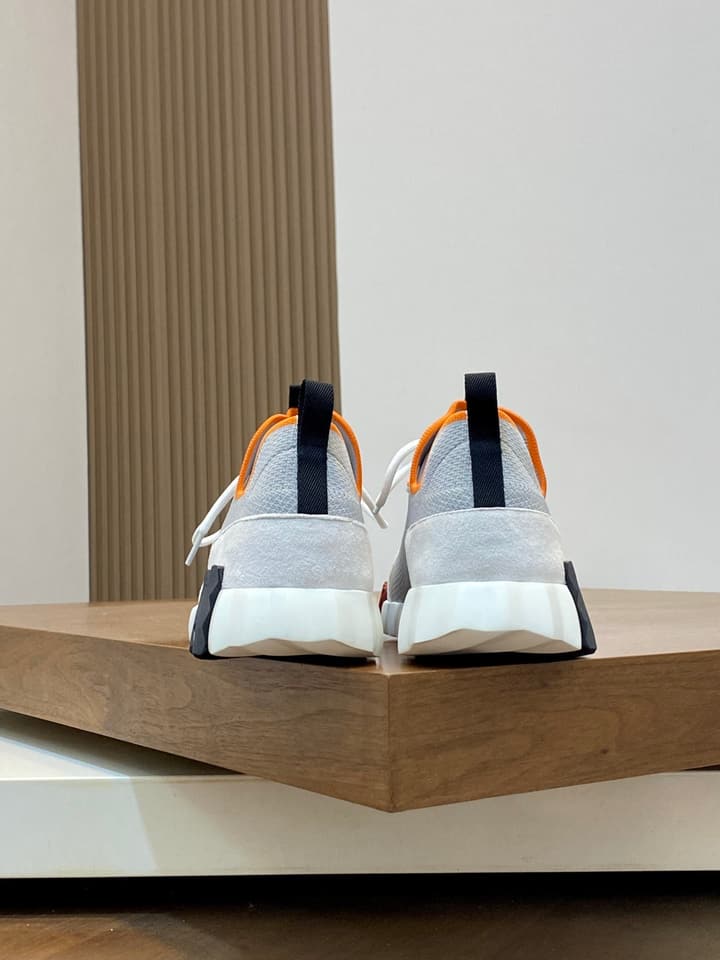Hermès Suede and Denim Canvas Sneakers in Black And White