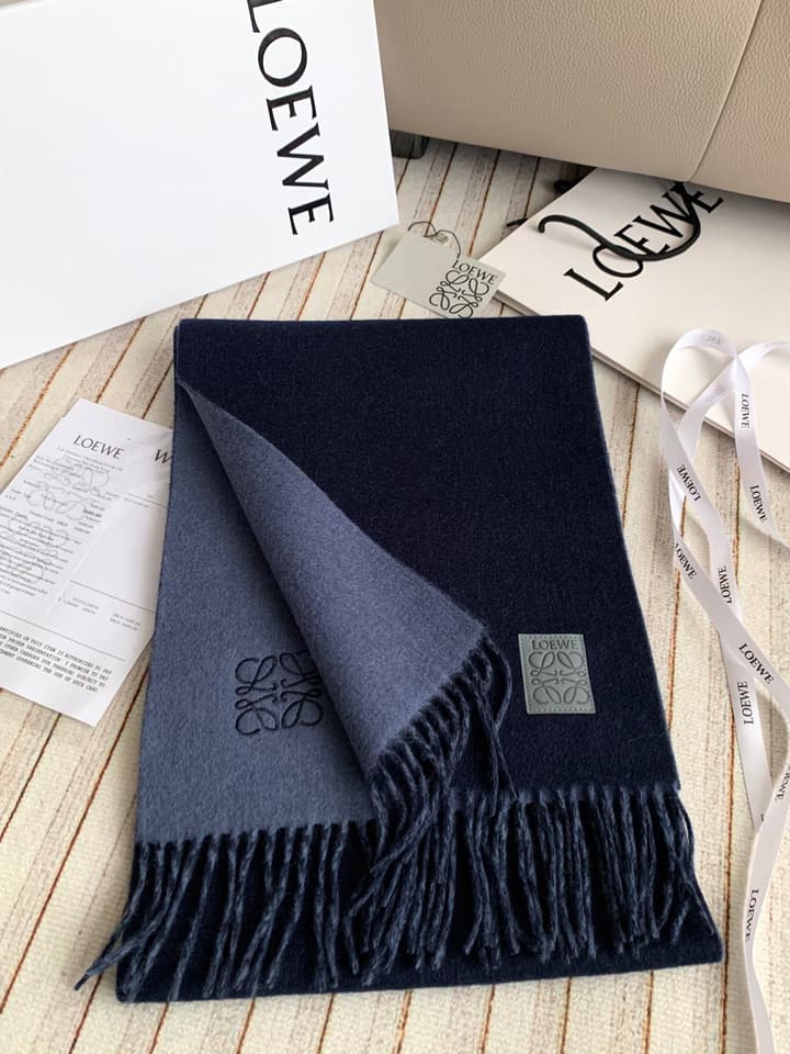 Loewe Classic Cashmere Scarf in Navy & Slate Blue