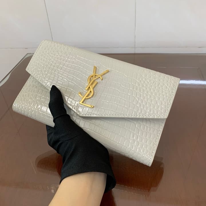 Saint Laurent Uptown Crocodile Embossed Long Wallet in Black Crocodile Embossed