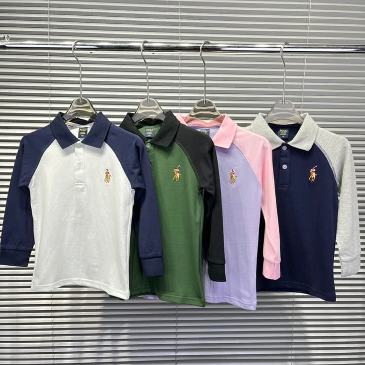 Ralph Lauren Color-block Long Sleeve Polo Shirt – Autumn Collection – Kids Collection in Lavender And Pink Color Block