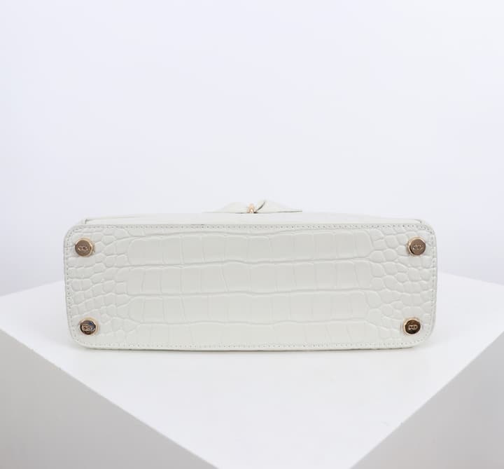 Dior Crocodile Embossed Bow Satchel Bag – 2026SS in Cream Crocodile Embossed
