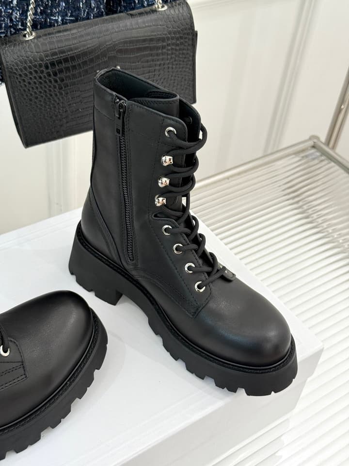 Celine Classic Triomphe Platform Martin Boots in Black Leather