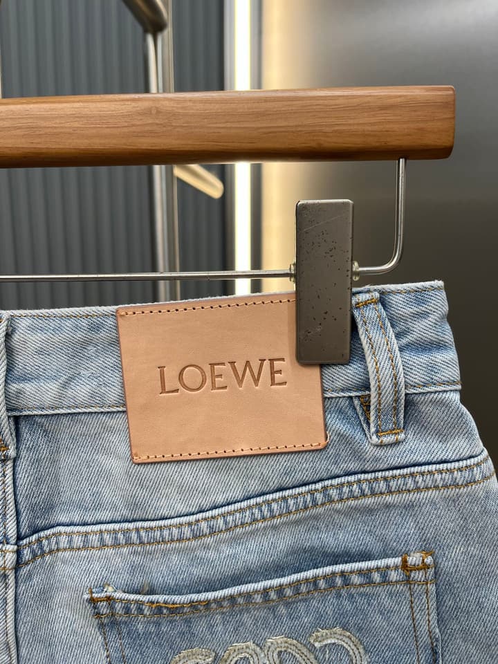 Loewe Anagram Embroidered Denim Shorts in Light Blue