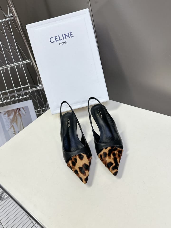 Celine Triomphe Calfskin Heels – Spring/Summer Collection in Dark Leopard Print