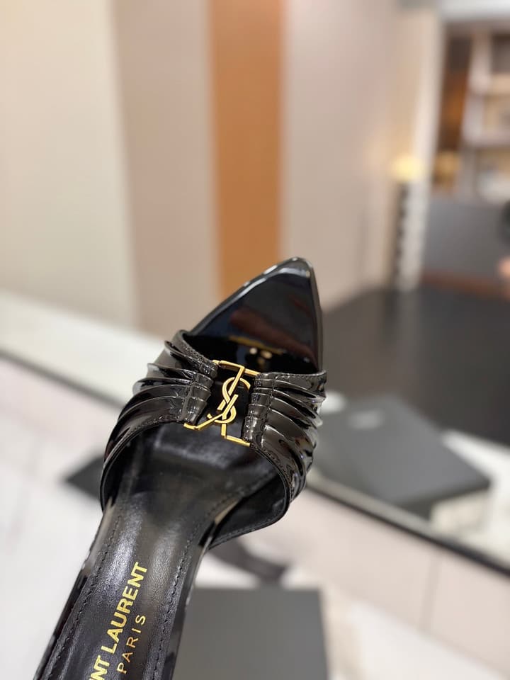 Saint Laurent Crystal Chain Patent Leather Heeled Sandals – 2025 Spring/Summer Collection in White Patent