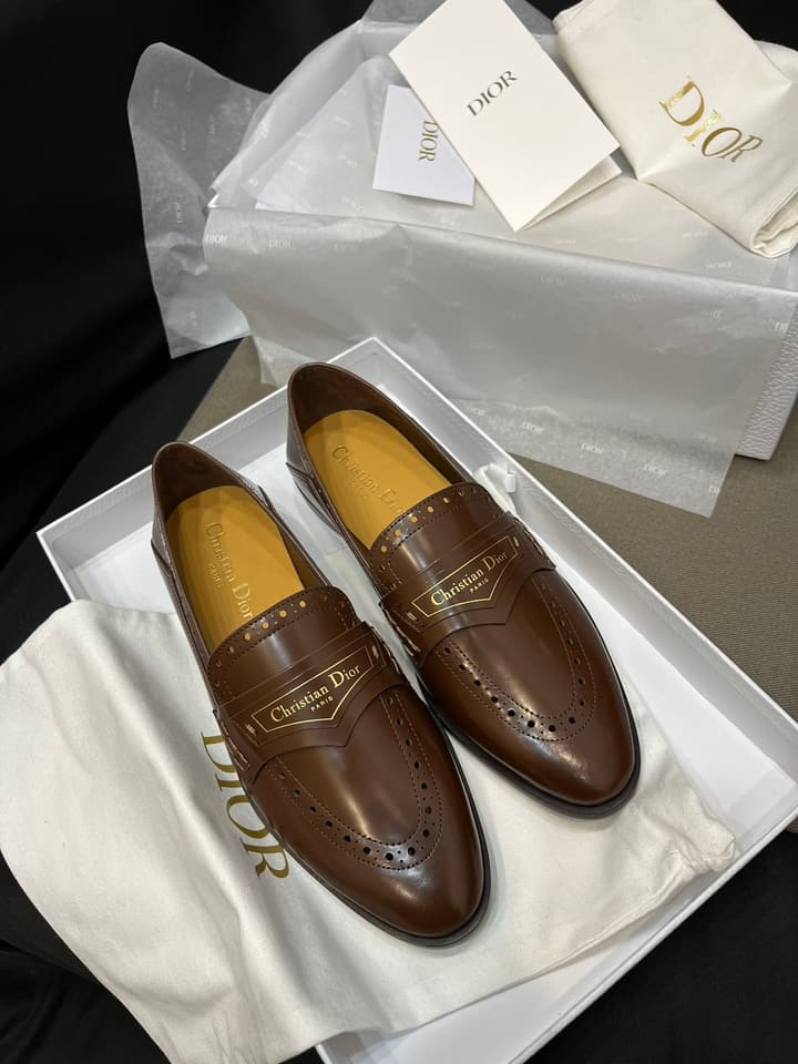 Dior New Luxury Flats in Brown Embossed Leather Loafer
