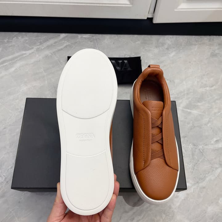 Zegna Triple Stitch Low-Top Sneakers in Navy Blue