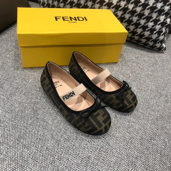 Fendi Girl's Double F Ballerina Flats – Kids Collection – 24SS in Black Monogram