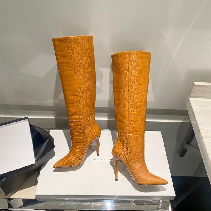 Paris Texas Crocodile Embossed Knee-High Boots – 2022 FW in Black Croc Embossed