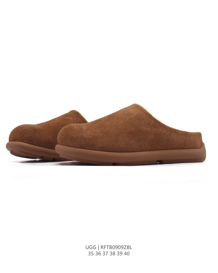 UGG Sheepskin-Lined Winter Slippers in Chestnut Brown Suede