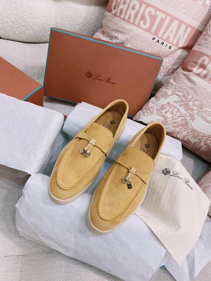 Loro Piana Glossy Cashmere Loafers in Blush Pink Suede