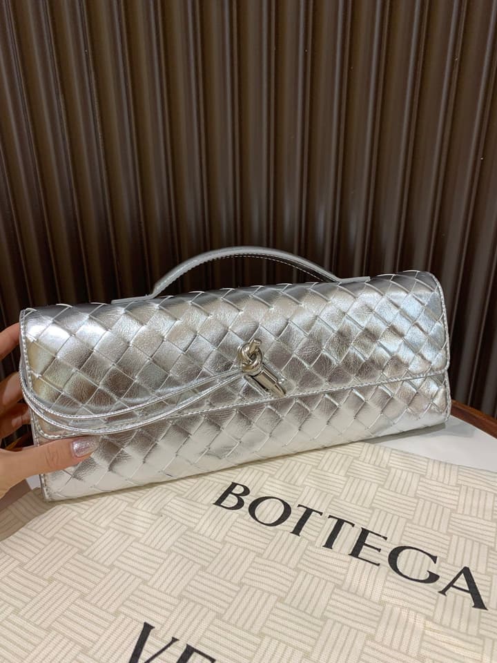 Bottega Veneta Andiamo Clutch Bag in Black Intrecciato