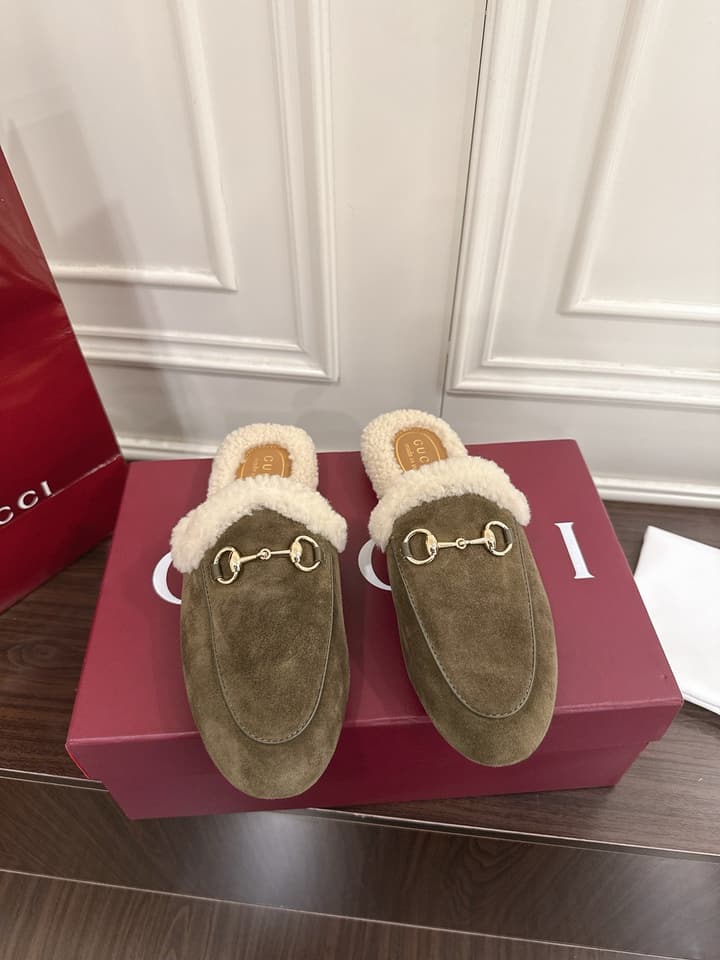 Gucci Princetown Merino Wool Mules in Black Suede With Silver Hardware