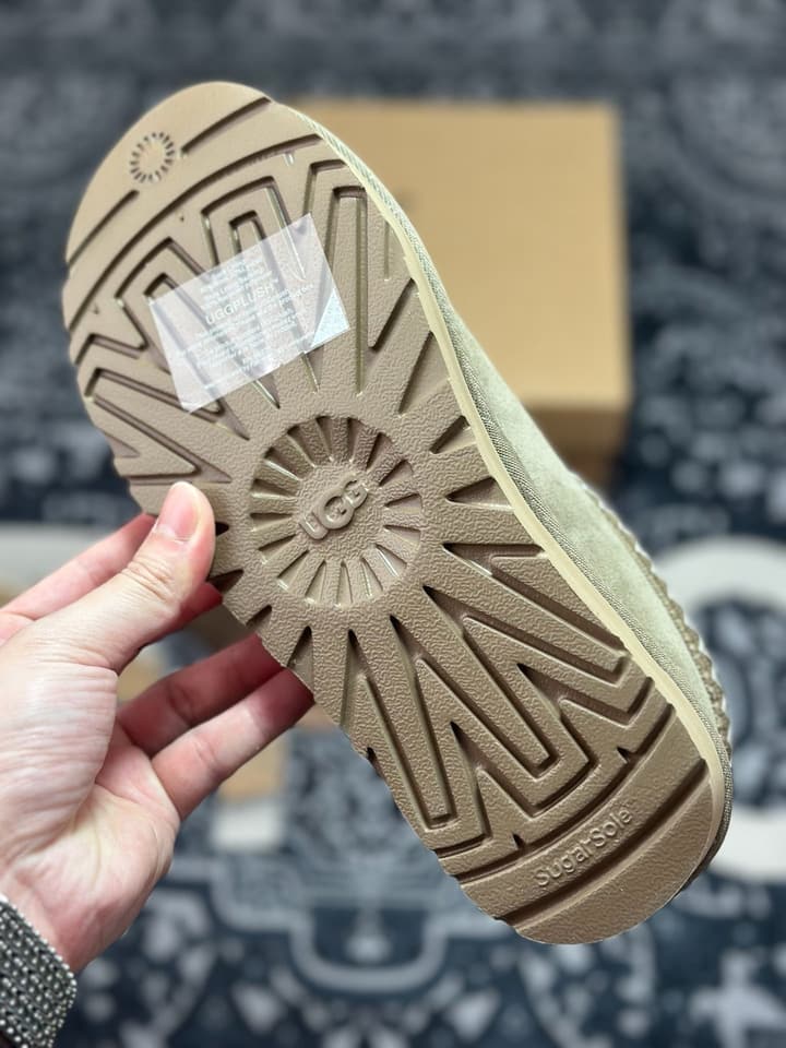 UGG Tazz Thin Sole Sheepskin Snow Boots in Black With White Patterned Trim