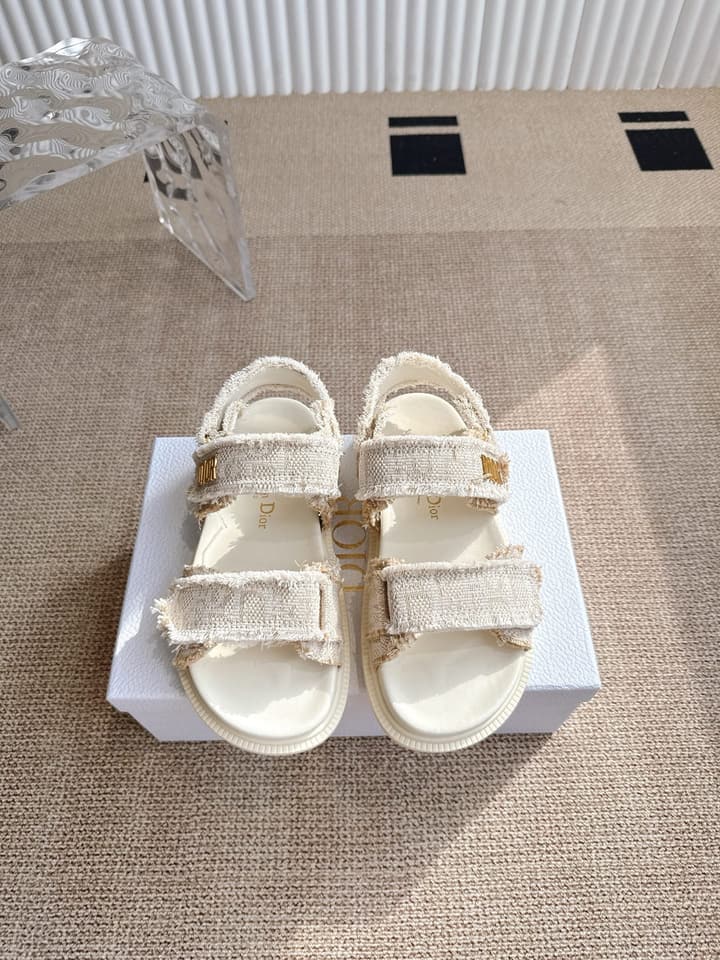 Dior Velcro Summer Sandals in Bright Cream Woven