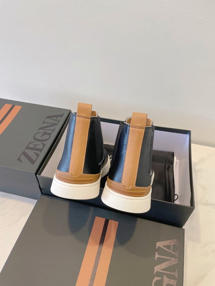 Zegna COUTURE Triple Stitch Leather Sneakers in Black Suede With Dark Sole