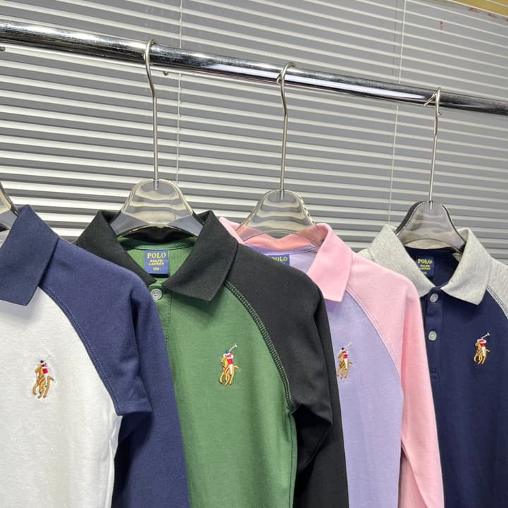 Ralph Lauren Color-block Long Sleeve Polo Shirt – Autumn Collection – Kids Collection in Lavender And Pink Color Block